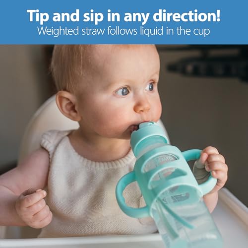 Dr. Brown's Narrow Sippy Straw Bottle with Handles, Gray & Green, 2-Pack - image 2