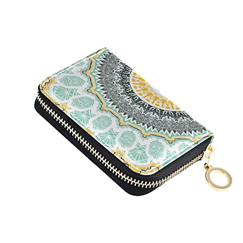 Hand drawn Ethnic Gold Mandala Arabic, Indian, Turkish and OttomanGrey Credit Card Coin wallet, RFID Blocking Compact Women Leather Card Holder, Key Change Organizer, Zipper Purse Clutch Pouch