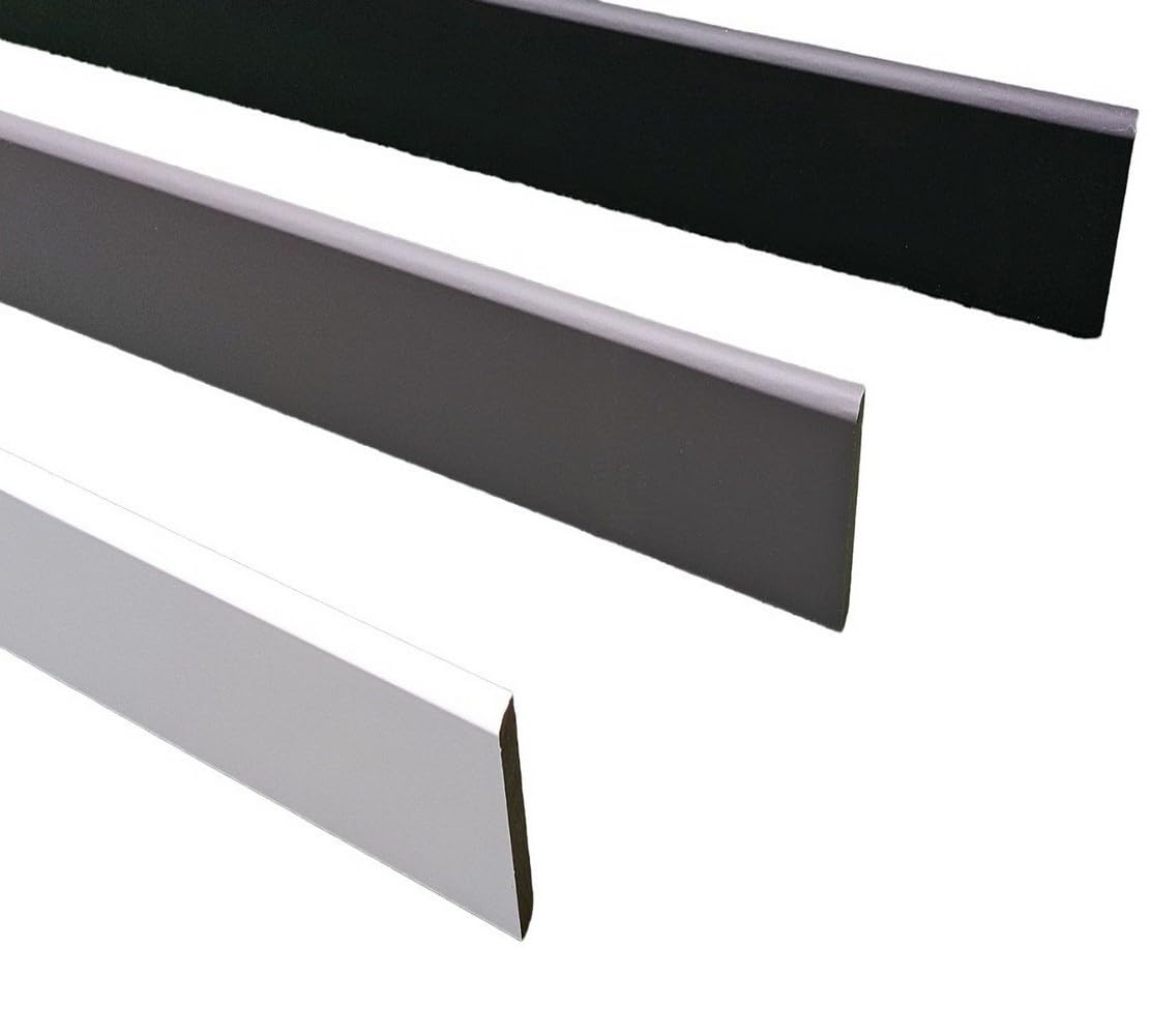 MadeInNature Battiscopa in legno, verniciato, rivestito in melammina, bianco, grigio, nero, di alta qualità, battiscopa fabbricazione francese, diverse dimensioni, altezza 7 cm (nero, arrotondato, 20