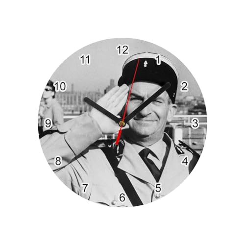Fabulous Horloge Murale en Verre - Louis De Funès Acteur Français Photo de Star Célébrité Vieux Cinéma Original 3 Gendarmes - Diamètre 20 cm - Blanc