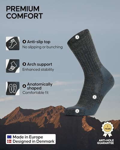 Image of DANISH ENDURANCE Premium Hiking Socks, Merino Wool, Thermal Socks, Men & Women 2 Pack