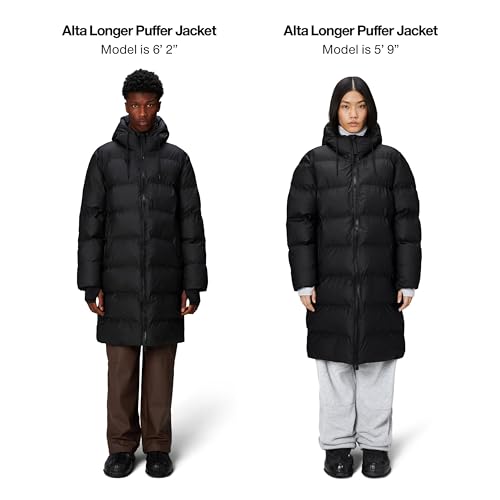 Image of RAINS Alta Puffer Jacket - Waterproof Winter Coat, Insulated Hood, Lightweight, Fleece Pockets, Warm for Cold Weather