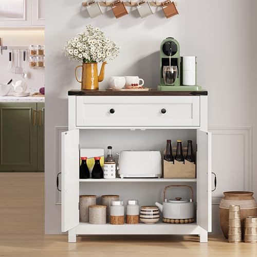 Semiocthome Farmhouse Sideboard Buffet Cabinet with Storage and Adjustable Shelf, Accent Table with Barn Door, Storage Cabinet for Kitchen, Dining Room, Bathroom, Entryway - White by Semiocthome - Image 2