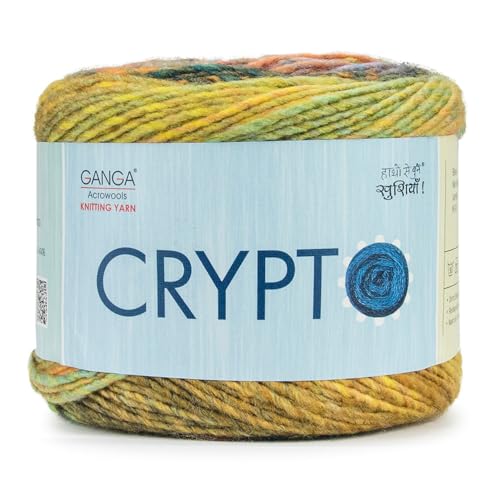 Image of Ganga Acrowools Crypto Acrylic Hand Knitting Fancy Yarn, A Pack of 2 Balls- 100G Each Shade No-FXT6858 Evening Blaze