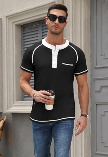 KUYIGO Mens Henley Short Sleeve T Shirt Casual Button Basic Tee Shirts Summer with Pocket4