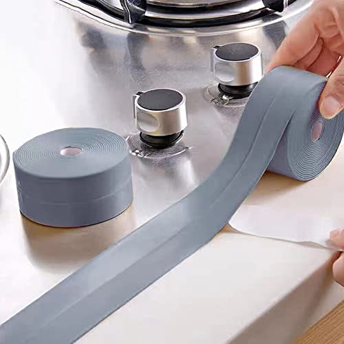 Image of 2 Roll Caulk Strip Tape, Self-Adhesive Waterproof Caulking Sealing Tape for Kitchen Countertop Sink Toilet Bathroom Bathtub Floor Wall Edge Sealing Strip 1.5 Inch x 10.5 Feet,Grey