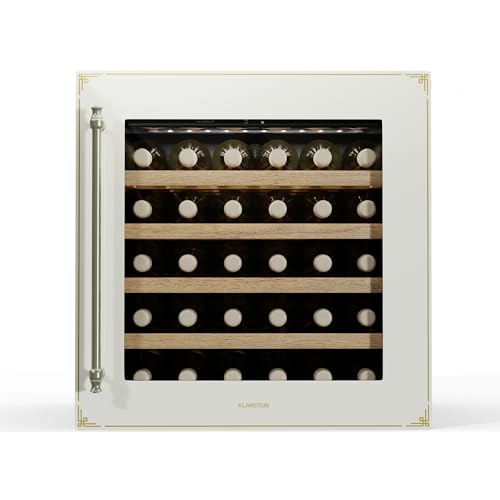 Klarstein Vinsider Victoria 28 Vinoteca - 28 Botellas, 1 Zona, 5-20°C, Control Táctil, Iluminación LED, Protección UV, Silenciosa, Integrada, Crema