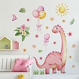 Niedliche Dinosaurier-Ballon-Blumen- und Sonnen-Wandaufkleber, mit bezaubernden Dinosaurier- und Blumen-Designs, abnehmbare Aufkleber, für Schlafzimmer, Wohnzimmer und Kinderspielbereiche (B18002-30 x