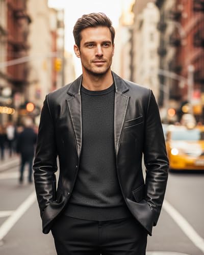 Image of Leather Blazer Men - Casual 2 Button Coat Style Real Lambskin Mens Leather Jacket