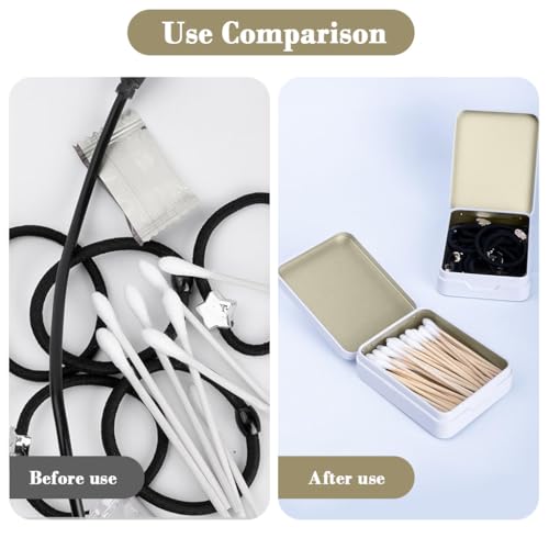 Image of HASTHIP 2Pcs Small Metal Tin Boxes with Lids - Rectangular Hinged Small Storage Box Flip up Accessories Organizer Containers for Candies, Chocolates, Hair Bands, Gifting, 9.3x7.5x2.6 Cm (White)