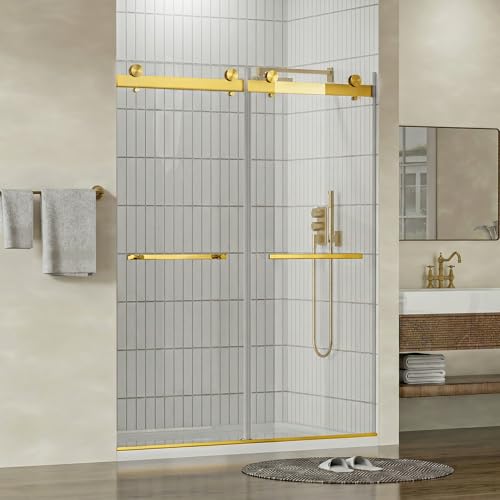 Image of Findepot Frameless Double Sliding Shower Door, 56-60 inch W x 75 inch H, 8mm Glass