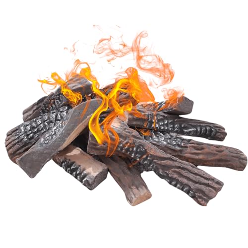 Gas Fireplace Logs, 10pcs Large Faux Firepit Set,...