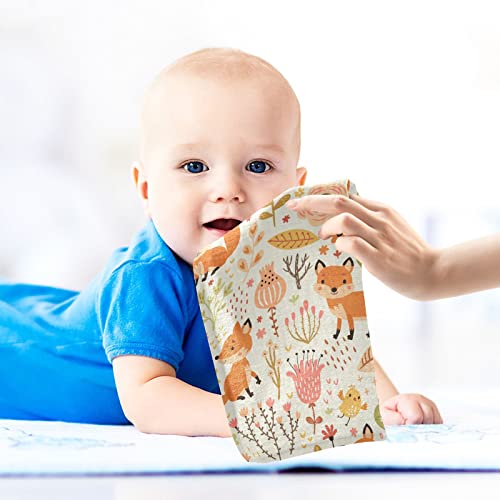 Image of vvfelixl Baby Washcloths Cotton Foxes and Flowers Flesh Colored Baby Muslin Washcloths Soft Baby Face Towel for Newborn Infants Baby Wipes, 11.8 X 11.8 Inch, 3 Pack