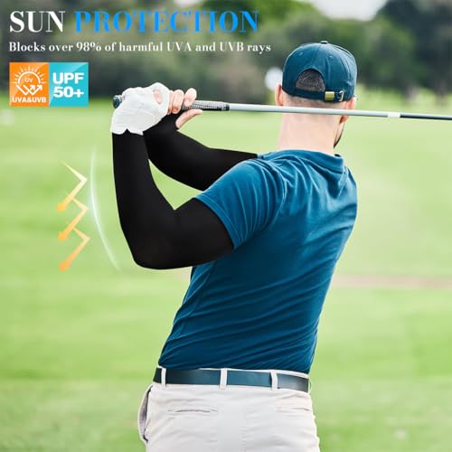 Image of Zibuyu Sun Protection Arm Sleeves for Men, Stylish Combo Bandana Biker Arm Sleeves for Men & Women, UPF 50 Hand Cover for Cycling, Basketball, Football, Golf, Cricket, Outdoor Sports