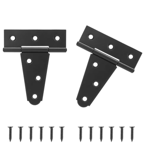 MOCNT 2 Piezas Bisagras en T con Tornillos 50mm Bisagras para Puertas de Jardín 2 Pulgadasde Bisagra de Correa en T Bisagra Plegables para Granero Puertas de Cobertizo Madera Negro
