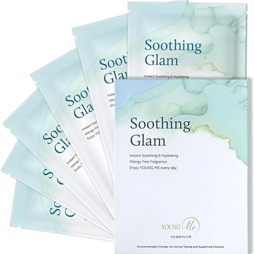 YoungMe Soothing Glam Korean Derma Sheet Mask 25g 6 Pack | After Sun Hydration Calming Face Mask | Aloe Vera CICA Hyaluronic Acid for Sensitive Skincare