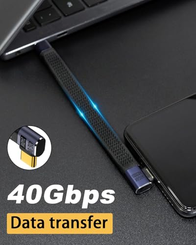 Image of MICROWARE 5inch Short USB C to USB C Cable, 240W 40Gbps Type C Fast Charging Cable, Flat & Flexible Right Angle Type C Cable, MacBook, Galaxy S23, External SSD (Right Angle)