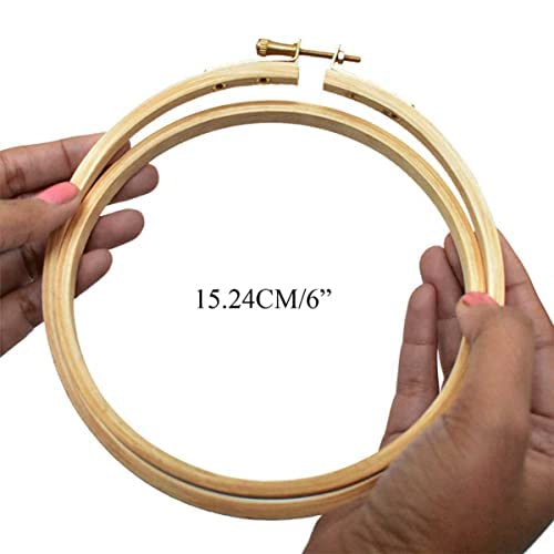 Image of Embroiderymaterial Round Wooden Embroidery Hoop Frame with Brass Metal Screw-Combo of 3 inch, 4 inch, 6 inch, 8 inch & 10 inch