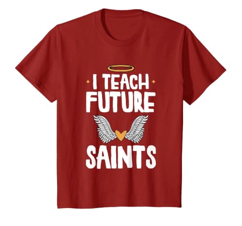I Teach Future Saints Catholic Educator Teacher T-Shirt, Youth, Cranberry Red, X-Small