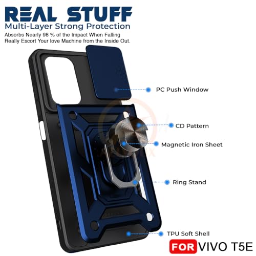 Image of Armor Bumper Back Cover Case for Vivo T5E Rotating Camera Cover, Ring Holder & Kickstand | Heavy Duty & 360 Degree Protection Back Cover for Vivo T5E (Blue)