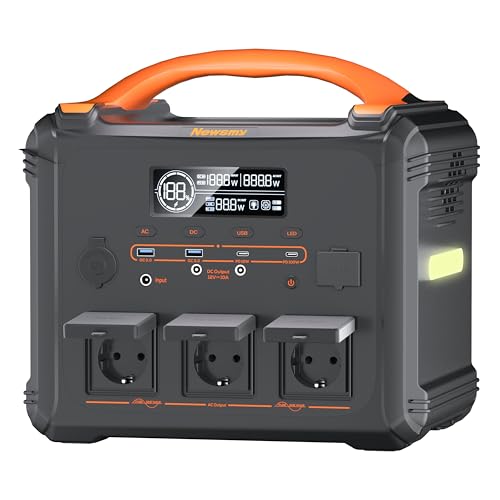 Newsmy Tragbares Powerstation 1102,5 Wh Aufladen von 0-100% in 1,2 Std., Mobiler Stromspeicher mit 1200 W x 3 AC-Steckdosen und USB-C PD 100 W, Solargenerator LiMnFePO4-Akku für Hause Camping