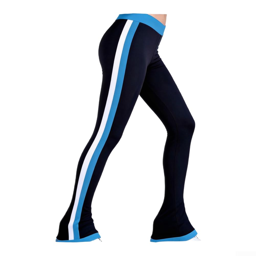 Pantaloni da pattinaggio di figura impermeabili, Pantaloni caldi per pattinaggio a righe, Pantaloni da allenamento elastici da donna, Leggings traspiranti per pattinaggio su ghiaccio, Vita