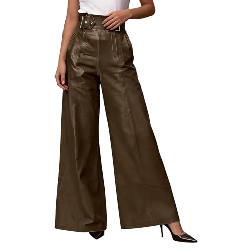 Pantalon en cuir femme jambes larges vintage en polyuréthane