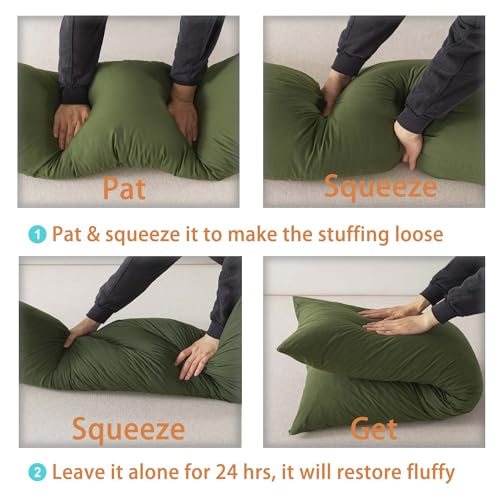 WhatsBedding Memory Foam Body Pillow with Breathable Zippered Cotton Cover, Full Body Pillow for Adults, Long Pillow for Sleeping, Firm Pillow Fluffy Supportive, Forest Green