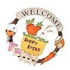 Bunny Wreaths for Front Door Hangings Wall Decor for Happy Easter Day Wooden Welcome Bunny Sign Wreath Rabbit Carrot…