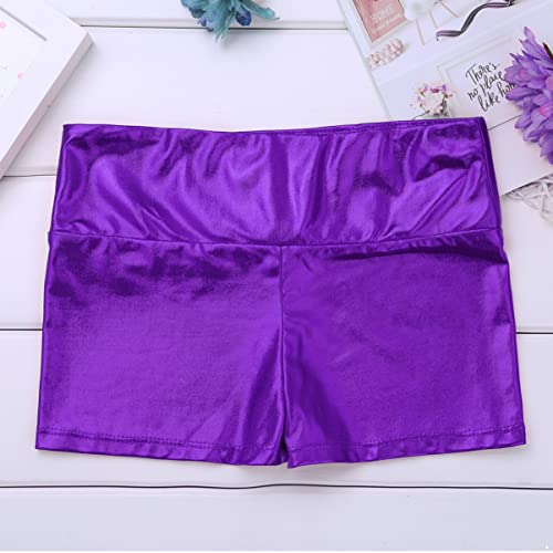 CHICTRY Kids Girls Metallic Shiny Stretch High Waisted Athletic Booty Dance Shorts3