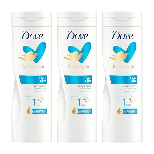 Dove Body Love Light Care Loción Corporal hidratante con sérum reparador de ceramidas para todo tipo de pieles 400 ml (paquete de 3)
