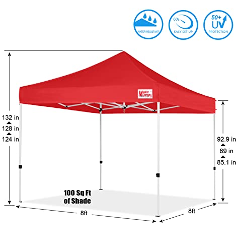 Image of MASTERCANOPY 8x8 Heavy Duty Pop Up Canopy Tent with Roller Bag(Red)