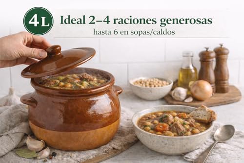 Miniatura 6 de Olla De Barro Refractario Esmaltada 4 L Puchero Con Tapa Y Asas Incluye Cuchara De Madera Qr Recetas Y Guía Cocción Lenta Para Guisos Tradicionales