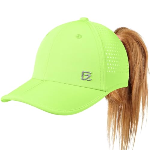 GADIEMKENSD Casquettes Ponytail pour Femmes Casquette de Baseball d'Été avec Trou de Queue de Cheval Cordon Ajustable Maille Respirante Chapeau de Soleil Haute Bun pour Cyclisme Golf Sport Vert Vif