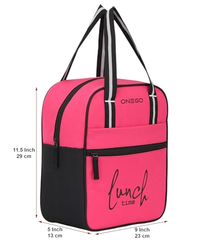 Image of Durable & Lightweight Lunch Bag | Trendy Water-Resistant Tiffin Bag & Meal Holder for Office, School, Travel & Picnic, Stylish, Insulated Design for Men, Women & Kids (Pink)