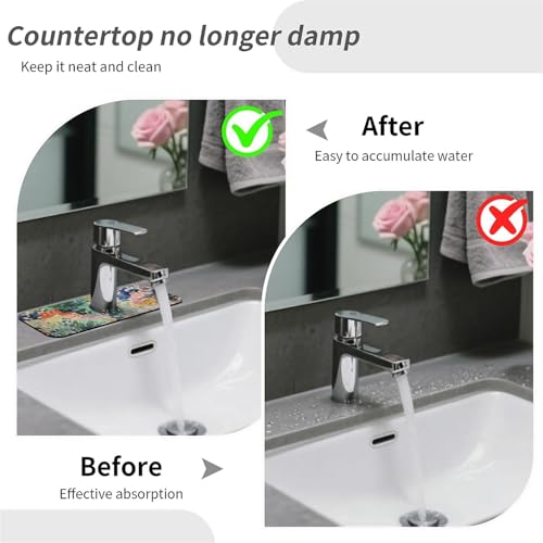 Kitchen Sink Splash Guard,Enchanting garden-1 Faucet Mat Sink Gadgets-Super Absorbent Fast Drying Mat Drip Catcher for Kitchen, Bathroom,Sink Mat, Dish Drying Mat, Bathroom(15" X 5.5" ) by ZHUZHISHAN - Used condition - Image 6
