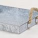 Cheung's FP-3744 Galvanized Metal Rectangular Tray with Rope Handle, Gray, Brown, 16x11.75x2