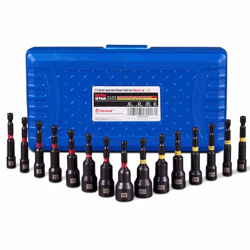 Facoow 15PCS Magnetic Nut Driver Set, CR-V Impact Nut Driver Set SAE/Metric