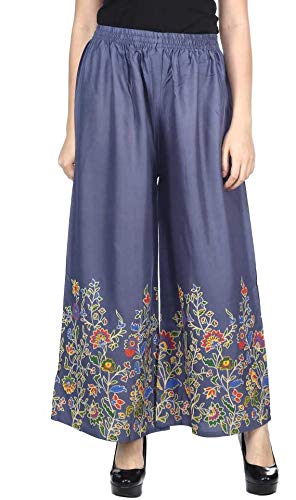 srisaras Women's Rayon Bird Flower Print Loose fit Palazzos Free Size 28 to 40 Inches-picture-42