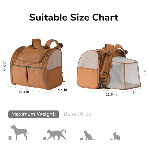 FUKUMARU-Cat-Backpack-Adjustable-Dog-Backpack-Carrier-with-4-Storage-Pockets-Under-20-Lbs-Soft-Sided-Small-Dog-Backpack-Carrier-for-Travel-Hiking-Camping-Outdoor-Brown