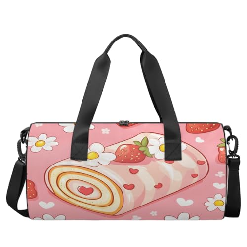 Swiss Roll Cake Round Barrel Sports Fitness Bag, Travel Luggage Bag, Reusable Handbag, Suitable For Men and Women2