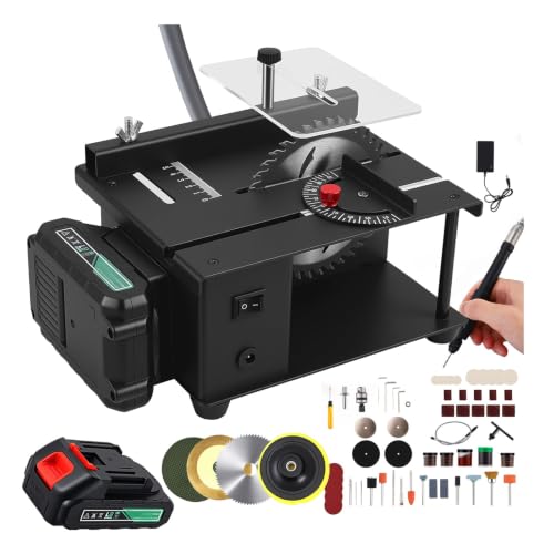 Mini Tischkreissäge Set mit 51er Zubehör & 3000mAh Akku, 21000 U/min | Akku Tischkreissäge Winkel & Höhenverstellbarer, 0,1-35mm Sägeblatt für Schneiden von Holz Kunststoff Schnitzen Schleifen