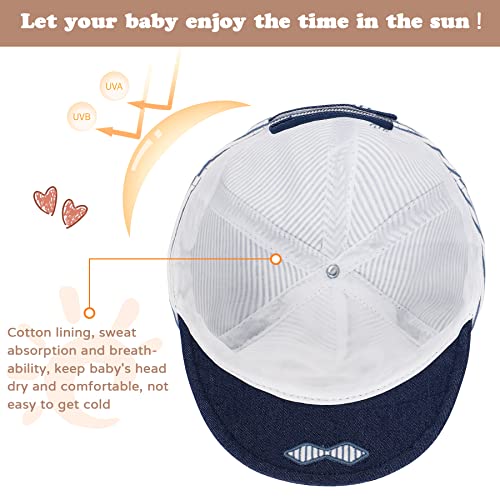 Zando Baby Baseball Cap Newborn Sun Hat With Cute Bear Ear Infant Baseball Hat Soft Cotton Striped Sun Hats For Baby Newborn Hats For Baby Boys Girls Caps Navy Striped Bear 3-12 Months #TOP3