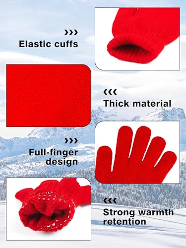 Image of Cooraby 3 Pairs Kid's Winter Gloves Thick Warm Knitted Gloves Children Cold Weather Gloves
