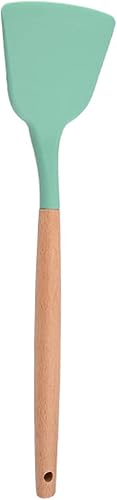 Miniatura 9 de BRIIEC Juego de 12 utensilios de cocina verdes mango de madera utensilios de cocina de silicona juego de espátulas con soporte antiadherente