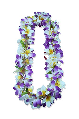 Hawaii Luau Party Artificial Fabric Plumeria Lei Purple White