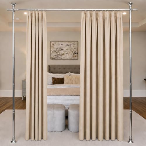 Room Divider Curtain Rod, Adjustable Room Separator for Space Partition 4-10ft(H) 28-72inch(W) Temporary No Drill Wall Room Divider Floor to Ceiling Tension Rod,Silver