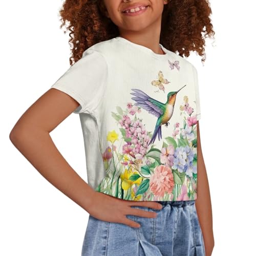 Image of Kids T Shirt Short Sleeve Crop Tops for Girls Summer Clothes Pullover Tees Shirt 5-14