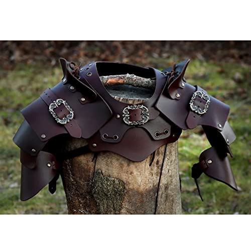 Bnjghcug Cofre De Armadura De Piel Sintética para Hombre con Hebillas Decoración De Remaches Protector De Brazo Caballeros Medievales Arnés De Pecho Protector De Hombro,Rojo Cover