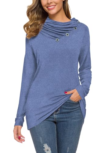 Image of WEACZZY Women's Long Sleeve Shirts Button Cowl Neck Casual Loose Tunic Tops Blouse Dressy Fashion 2026